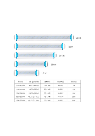 Padalink 58cm Xxl Boyutlu Genişletilebilir Akvaryum Led Işığı - Mavi Beyaz Işık, Deniz Ve Tatlı Su Bitkileri İçin, Koral Yetiştirme Uygun, Avrupa Standartı Beyaz