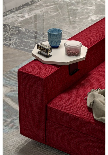 İkili Yan Sehpa Ayarlanabilir Tepsi Sekizgen Krem