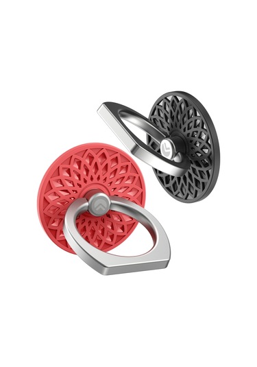 Cbtx Ahastyle St13 2 Adet Çiçek Tasarım 360 Derece Dönen Halka Toka Telefon Tutucu Metal Cep Telefonu Kickstand - Kırmızı + Siyah