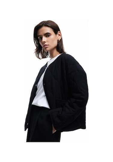Koton Çıt Çıt Düğme Kapamalı Cepli Uzun Kollu Bisiklet Yaka Kapitone Mevsimlik Ceket Siyah 6wak20074ew Siyah
