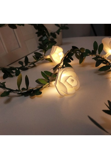 Sones 10m 100 Led Güneş Simülasyonu Yeşil Yaprak Rattan Gül Çiçek Asması Led Işık Dizisi Çelenk Dekorasyonu Diğer