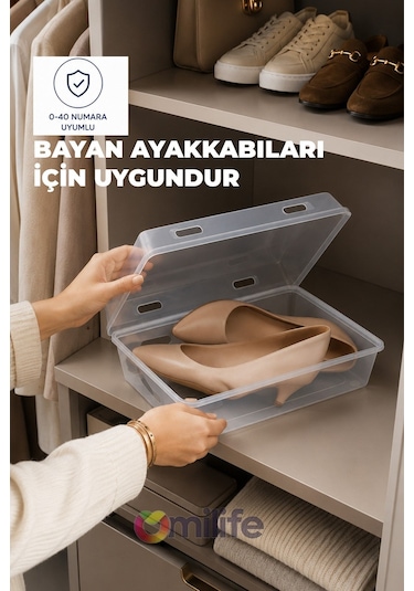 10'lu Şeffaf Ayakkabı Kutusu Kapaklı İstiflenebilir Kadın Ayakkabı Organizer Diğer