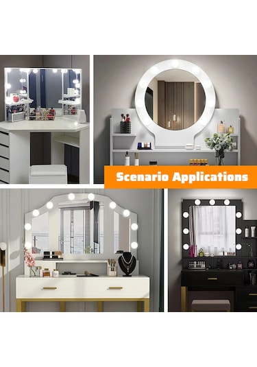 Vkemall Ayna Ön Işıkları Şifonyer Dolum Makyaj Aynası Ampulü Üç Renkli Kısılabilir Usb D