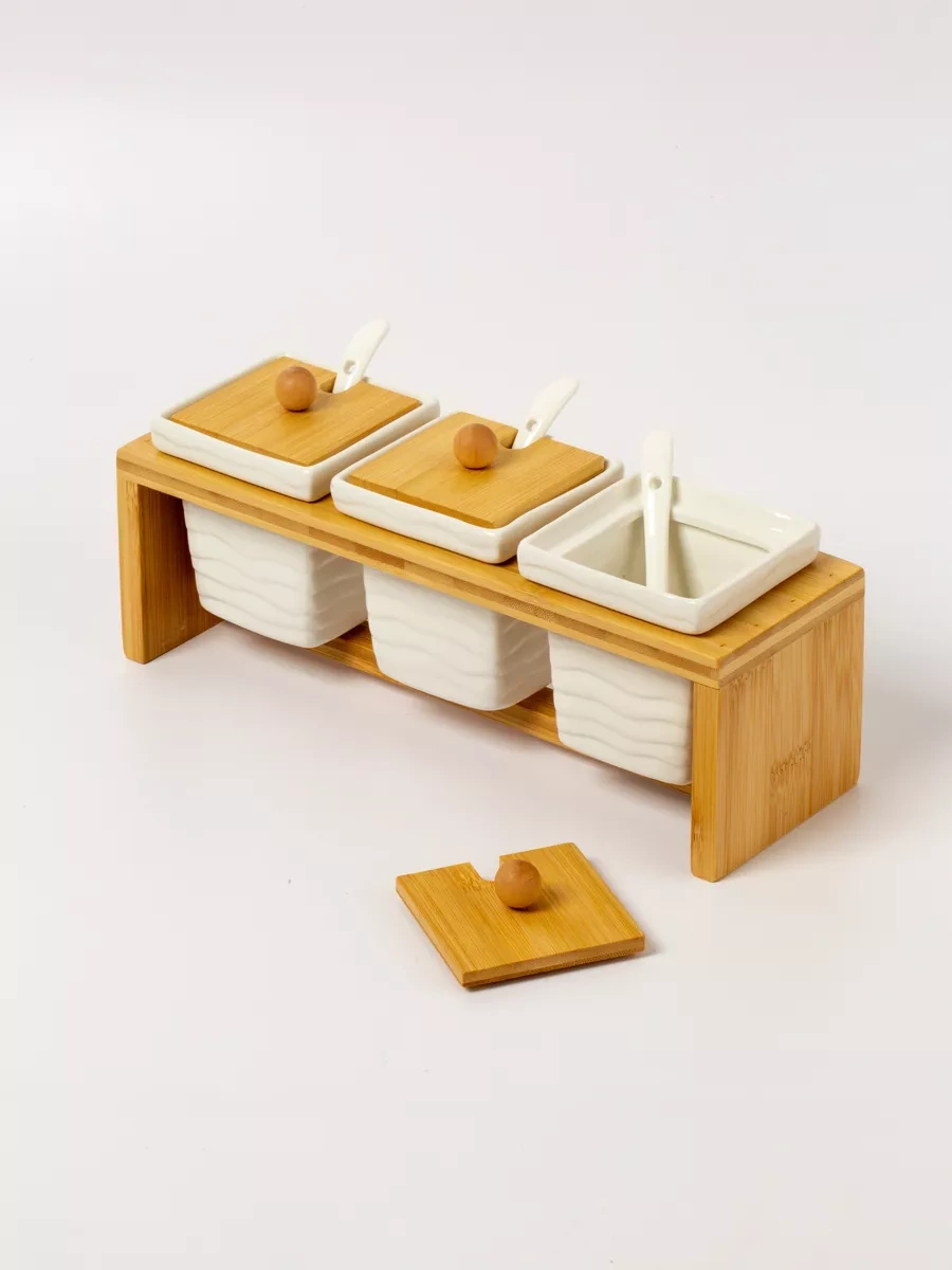 Muscari Home 3'lü Seramik Kapaklı Baharat Kavanozu Seti 240911208 Beyaz