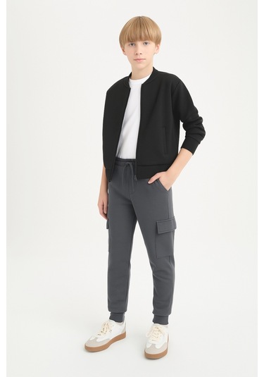 Erkek Çocuk Basic Kargo Cepli Jogger Paça Okul Eşofman Altı Ak2322-1 Füme