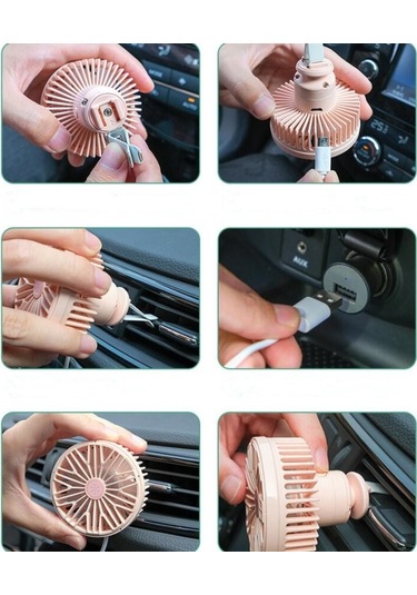 Araba Vent Fanı Çok Fonksiyonlu Usb Arayüz Mini Led Lamp Araç Fan Siyah