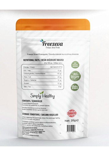 Freezeva Dondurularak Kurutulmuş Ananas 20 Gr Freeze Dried Ananas - Ananas Kuru Meyve Cipsi 20 G
