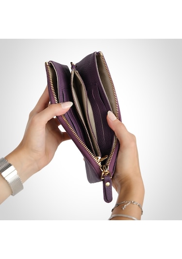 Mft Leather Hakiki Deri Kadın Cüzdan Çanta Almeda 5463 Flother Mat Mor