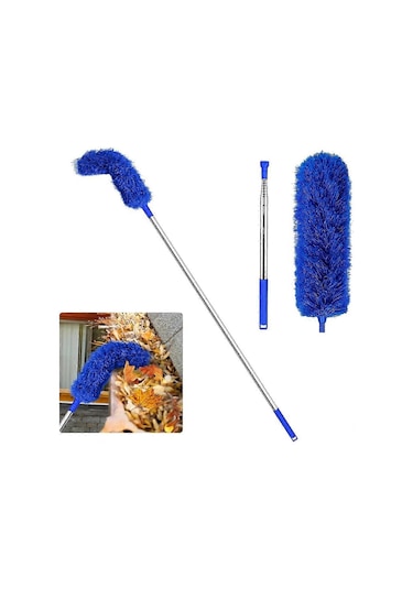 Oluk Temizleme Fırçası Çatı Aleti 8.2 Ayak Uzatılabilir Teleskopik Direk Kolay Çıkarılabilir Temizleme Aleti, Mavi