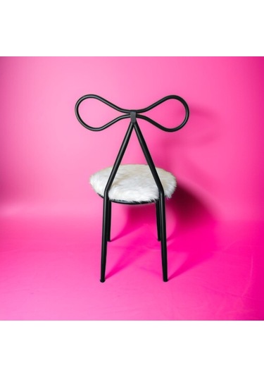 Fiyonk Makyaj Sandalyesi - Siyah İskelet Peluş Döşeme