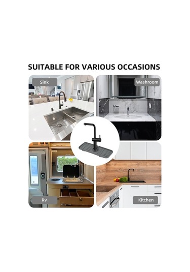 Pazly Mutfak Ve Banyo İçin Silikon Su Filtreli Kaymaz Musluk Matı - Su Sıçramasını Önler Gri Gri