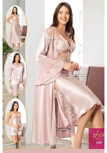 Xses 1005 Kadın Çeyizlik Saten 6'lı Takım-pudra Pudra