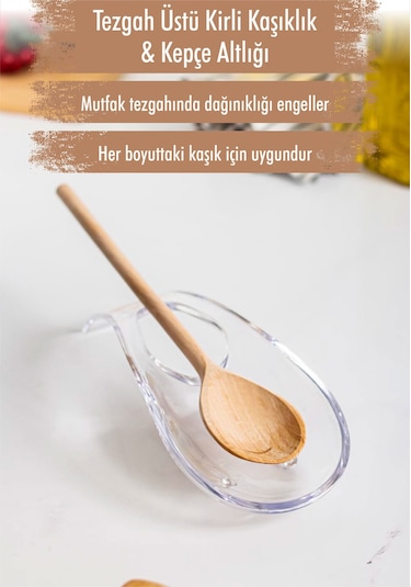 Akrilik Şeffaf Tezgah Üstü Kirli Kaşıklık - Kepçe Altlığı
