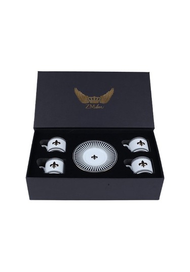 Siyah Aşk Türk Kahve Fincan Seti 4'lü &hediye Kutulu Altın - Beyaz - Siyah