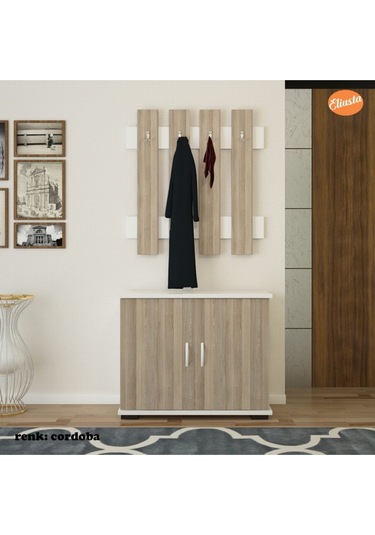 Portmanto Takım Ayakkabılık Vestiyer Askılıklı Ayakkabılık Dolabı Ceviz - Beyaz