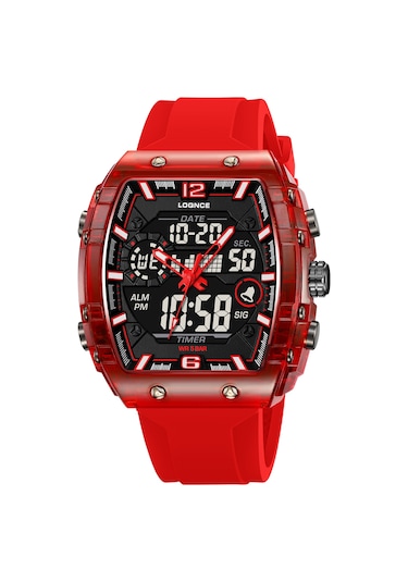 Loqnc 98003 Erkekler İçin Işıklı Elektronik Su Geçirmez Saat Kırmızı