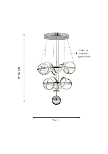 Kuzey Çift Katlı Krom Kumandalı Ve Dimerli Beyaz, Sarı, Gün Işığı Ledli Avize Sb-ld-450 Krom