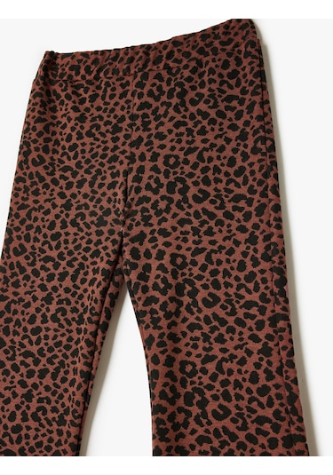 Koton İspanyol Paça Pantolon Leopar Desenli Beli Lastikli Kahverengi Desenli 5wkg40239ak Kahverengi Desenli