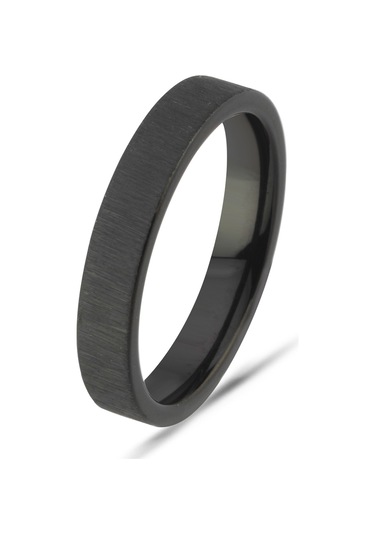 Kişiye Özel İsim Tarih Yazılı 4mm Mat Fırçalanmış Düz Unisex Çelik Yüzük Alyans Cl45y Siyah
