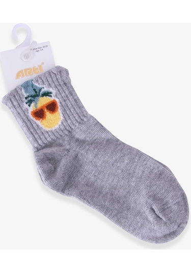 Breeze Kız Çocuk Soket Çorap Ananas Desenli Gri (3-4-9-10 Yaş)