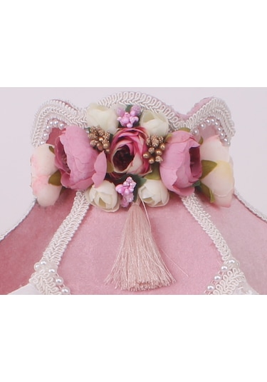 Pudra Pembe Kadife Kaplı Pudra Çiçek Dekorlu Yatak odası Abajur Diğer