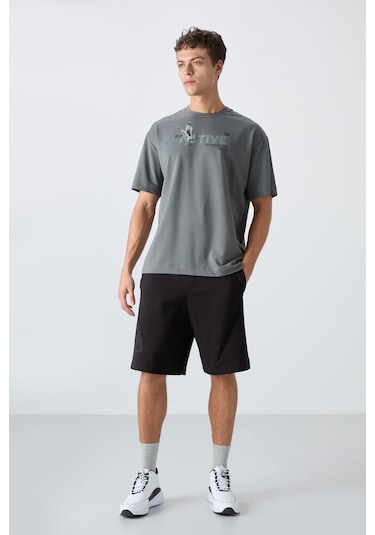 Tommy Life Haki Pamuklu Kalın Yumuşak Dokulu Oversize Fit Baskılı Erkek T-shirt - 88344 Haki