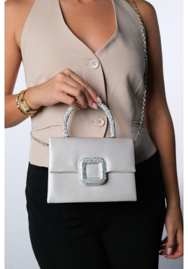 Valeria Sedef Saten Taşlı Kadın El Çantası Sedef