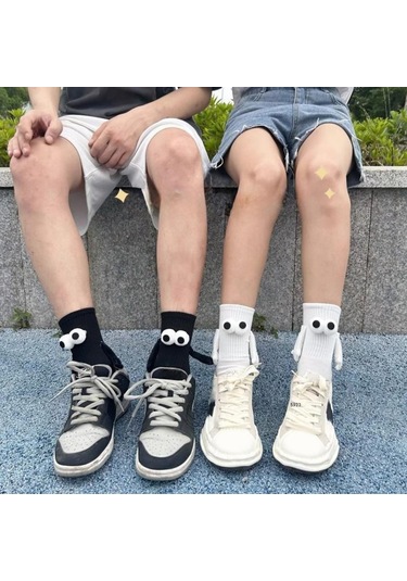 Beyaz Saf Pamuklu Çorap Sevimli Karikatür Üç Boyutlu Çorap Yaz Moda Manyetik Emme Tutma Çorap Çift Orta Tüp Çorap 2 Çift Beyaz