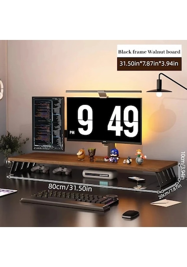 Motion003 Ergonomik Ahşap Monitör Standı Yükseltici Bej Çerçeve Kütük Tahta 50 Cm Büyük Çift Ekran Masa Rafı L Şeklinde Bacaklı