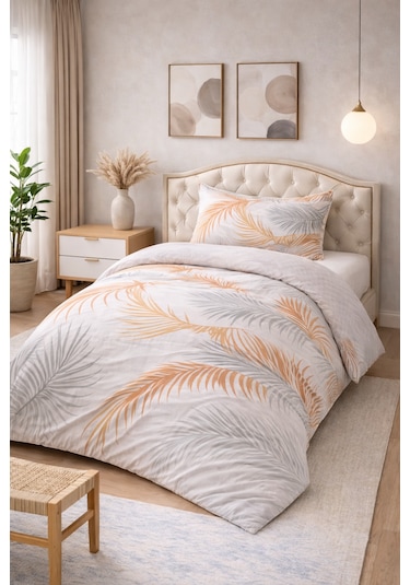 Soft Dream Desenli Pamuklu Tek Kişilik Nevresim Takımı Turuncu