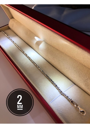 Erkek Gümüş Bileklik - 2mm Yuvarlak Kral Model Işıklı Kutuda