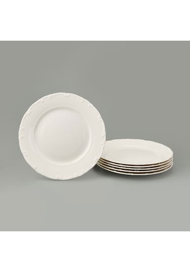 Tulu Porselen Liana 6'lı Servis Tabağı - Krem - 25 Cm Krem