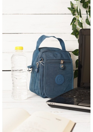 Krinkıl/klinkır Su Geçirmez İthal Kumaş Cırtlı Çokgözlü Erkek Çapraz Omuz Ve El Çantası Mavi 11-6k Mavi