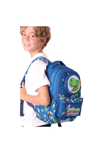 Elatae Su Geçirmez Kumaş Erkek Çocuk Çok Gözlü Ortopedik Sırt Okul Çantası L5252 Lacivert