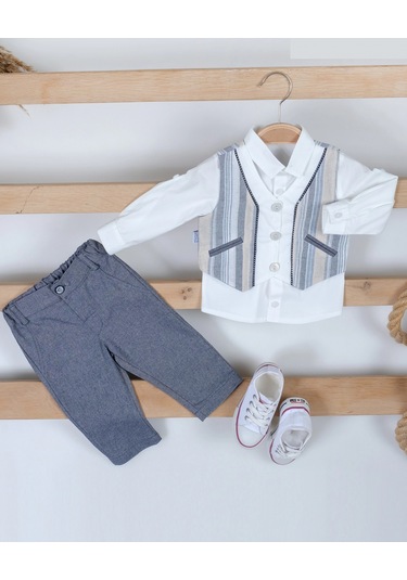 Yazlık Çizgili Yelekli Bebe Erkek 3'lü Takım Lacivert