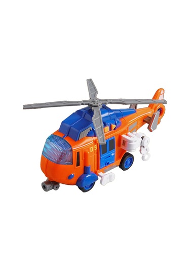 Sesli Ve Işıklı Kurtarma Helikopteri Turuncu - Pervaneli Eğitici Oyuncak Helikopter 21 Cm
