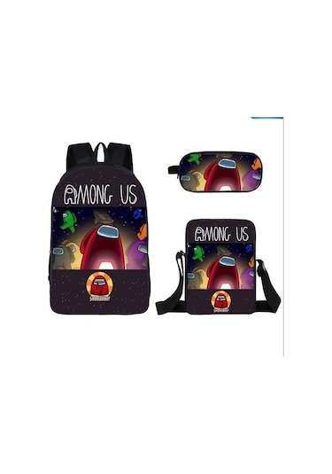 3 Adet Among Us Baskılı Öğrenci Sırt Çantası Seti - Siyah R1z6dn Siyah