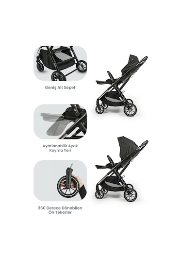 Kanz Thunder Kolay Katlanabilen Travel Sistem Bebek Arabası Oreoblack