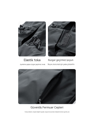Sımıcg Kapüşonlu Su Geçirmez Ceket-koyu Gri. Koyu Gri