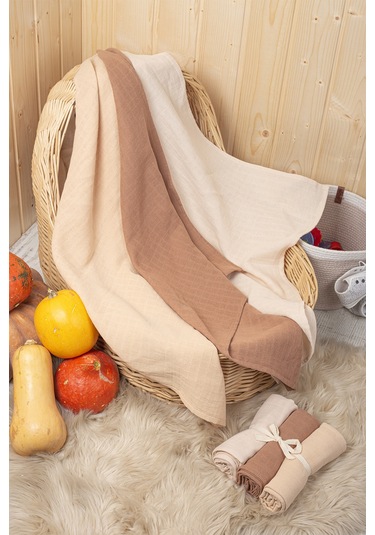 Kahverengi Ekru Bej Renkli Pamuk 3lü Çok Amaçlı Çok Renkli