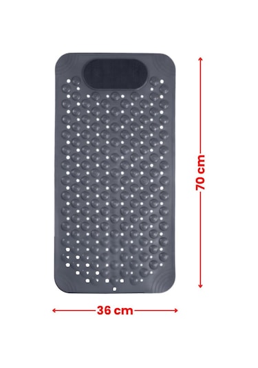 Vantuzlu Dikdörtgen Banyo Duş Kaydırmaz Paspas, Küvet İçi Banyo Zemini Ayak Masaj Halısı 70x36cm Gri