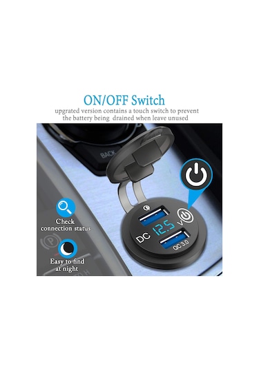 Çift Usb Şarj Cihazı Qc3.0 Modifiye Motosiklet Rv Araba Adaptörü Hızlı C Kırmızı Işık