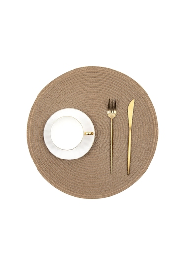 Kahverengi 15 İnç Isıya Dayanıklı Yuvarlak Örgülü Servis Altlıkları Yıkanabilir Pamuk Polyester Dokuma Yuvarlak Masa Paspasları Kahverengi