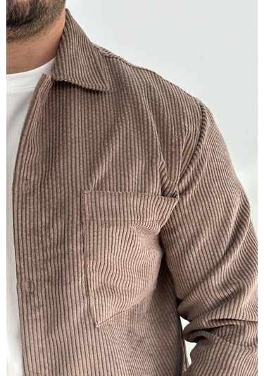 Erkek Kadife Kumaş Gömlek Kahverengi Edw214 Kahverengi