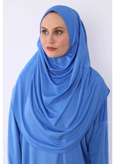 Pratik Başörtülü Tek Parça Namaz Elbisesi Mavi-21014 Gül Kurusu
