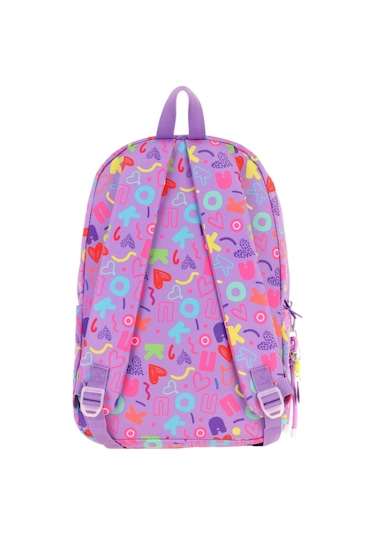 Kaukko Kız Çocuk Kalp Ve Kaukko Baskılı Mor Okul Çantası - Üç Bölmeli - K1784 Mor