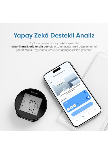 Akıllı Termometre Wi-fi Bağlantılı Sıcaklık Ve Nem Ölçer, Uygulama Destekli