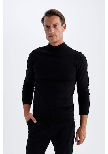 DeFacto Siyah Slim Fit Dar Kesim Yarım Balıkçı Yaka Basic Düz Triko Kazak R1127AZ24WNBK27 DeFacto Siyah Slim Fit Dar Kesim Yarım Balıkçı Yaka Basic Düz Triko Kazak R1127AZ24WNBK27