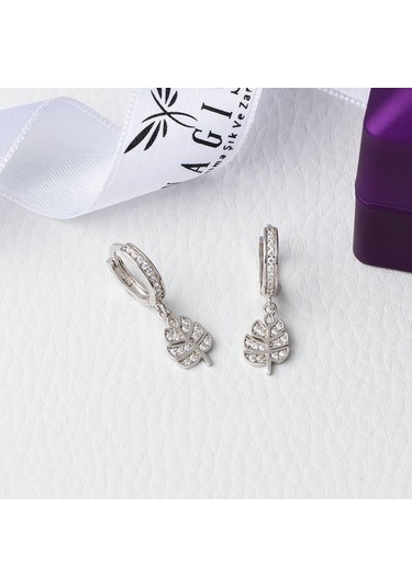 Yaprak Model Zirkon Taşlı 925 Ayar Gümüş Kadın Küpe Gümüş