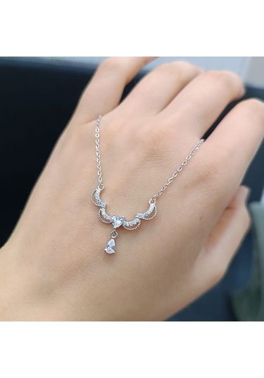 925 Ayar Gümüş Kanatlı Damla Model Tasarımlı Kolye Gümüş